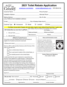 2021 Toilet Rebate Application Fill In