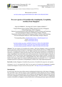 Two New Species of Grandidierella (Amphipoda, Corophiida, Aoridea) from Singapore