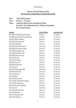 Minutes of the 6Th Meeting of the 6Th Term Kwun Tong District Council (Full Council)