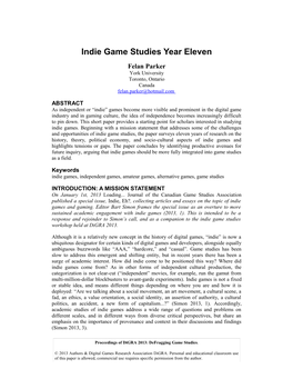 Indie Games Studies Year Eleven