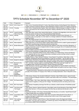 TPTV Schedule November 30Th to December 6Th 2020