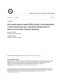 Inter-Simple Sequence Repeat (ISSR) Variation in Three Populations of Gaura Neomexicana Ssp