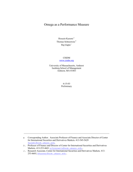 Omega As a Performance Measure
