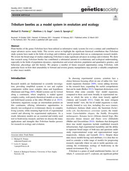 Tribolium Beetles As a Model System in Evolution and Ecology