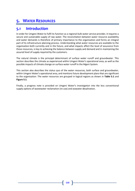 5.1 Introduction in Order for Umgeni Water to Fulfil Its Function As a Regional Bulk Water Service Provider, It Requires a Secure and Sustainable Supply of Raw Water