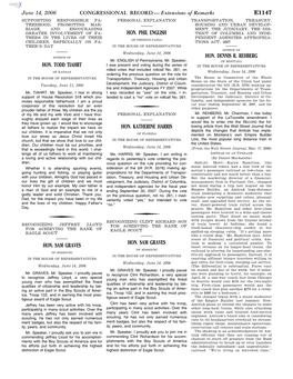 CONGRESSIONAL RECORD— Extensions of Remarks E1147 HON. TODD TIAHRT HON. SAM GRAVES HON. PHIL ENGLISH HON. KATHERINE HARRIS