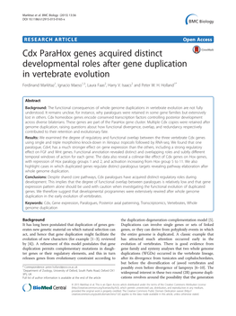 Cdx Parahox Genes Acquired Distinct Developmental Roles After Gene Duplication in Vertebrate Evolution Ferdinand Marlétaz1, Ignacio Maeso1,3, Laura Faas2, Harry V