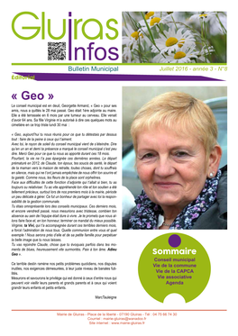 « Geo » Le Conseil Municipal Est En Deuil, Georgette Armand, « Geo » Pour Ses Amis, Nous a Quittés Le 28 Mai Passé