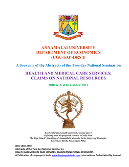 Annamalai University Department of Economics (Ugc-Sap-Drs I)