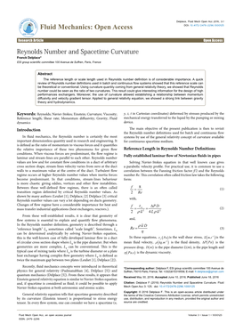 Reynolds Number and Spacetime Curvature Franck Delplace* ESI Group Scientific Committee 100 Avenue De Suffren, Paris, France