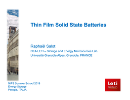Thin Film Solid State Batteries Thin Film Solid State Batteries