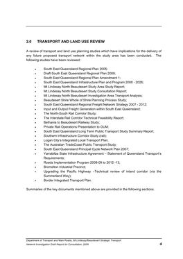 Mt Lindesay/Beaudesert Strategic Transport Network Investigation Draft Report for Consultation, 2009 4