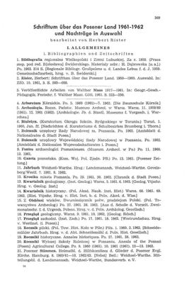 Schrifttum Über Das Posener Land 1961-1962 Und Nachträge in Auswahl Bearbeitet Von Herbert Rister