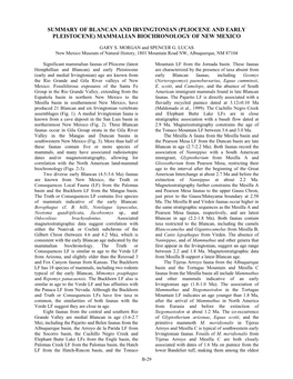 Summary of Blancan and Irvingtonian (Pliocene and Early Pleistocene) Mammalian Biochronology of New Mexico