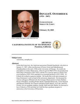 Interview with Donald E. Osterbrock