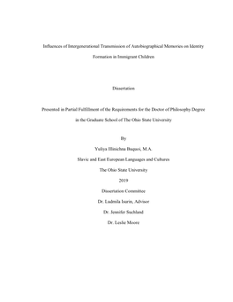 Influences of Intergenerational Transmission of Autobiographical Memories on Identity