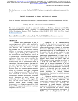 The Saccharomyces Cerevisiae Hrq1 and Pif1 DNA Helicases Synergistically Modulate Telomerase Activity in Vitro