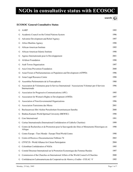 Ngos in Consultative Status with ECOSOC