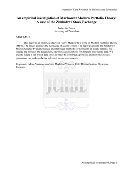 An Empirical Investigation of Markowitz Modern Portfolio Theory: a Case of the Zimbabwe Stock Exchange