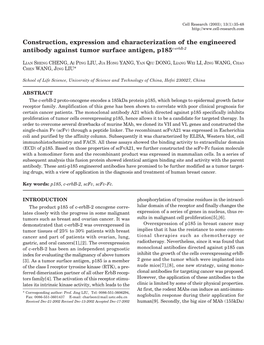 Construction, Expression and Characterization of the Engineered Antibody Against Tumor Surface Antigen, P185c-Erbb-2