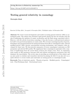 Testing General Relativity in Cosmology