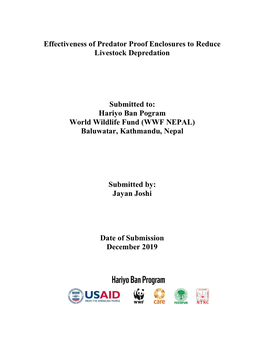 Effectiveness of Predator Proof Enclosures to Reduce Livestock Depredation