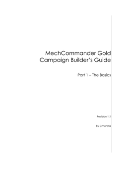 Mechcommander Gold Campaign Creation