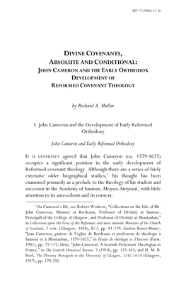 Divine Covenants, Absolute and Conditional: John Cameron and the Early Orthodox Development of Reformed Covenant Theology