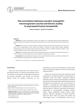 The Correlation Between Aerobic Mesophilic Microorganism Counts and Dornic Acidity in Expressed Human Breastmilk