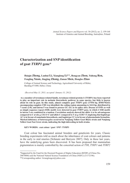 Characterization and SNP Identification of Goat TYRP1 Gene*