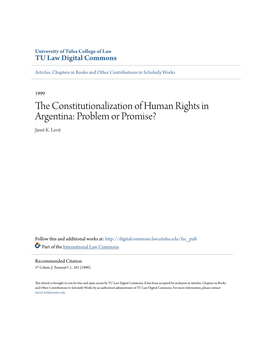 The Constitutionalization of Human Rights in Argentina: Problem Or Promise?