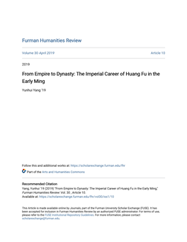 From Empire to Dynasty: the Imperial Career of Huang Fu in the Early Ming