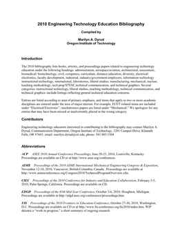 2010 Engineering Technology Education Bibliography