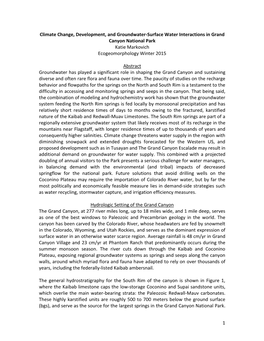 1 Climate Change, Development, and Groundwater-Surface Water Interactions in Grand Canyon National Park Katie Markovich Ecogeomo