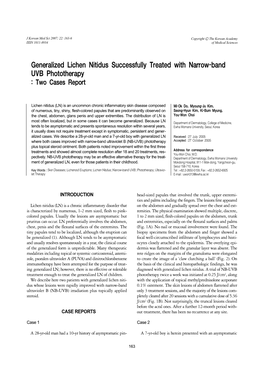 Generalized Lichen Nitidus Successfully Treated with Narrow-Band UVB Phototherapy : Two Cases Report