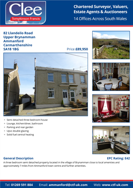 82 Llandeilo Road Upper Brynamman Ammanford Carmarthenshire Price