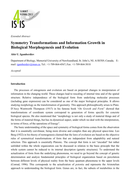 Symmetry Transformations and Information Growth in Biological Morphogenesis and Evolution