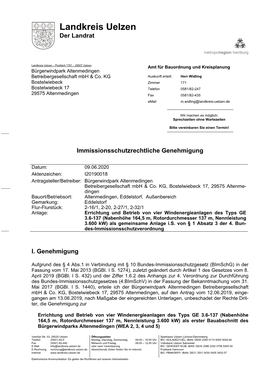 Genehmigungsbescheid I20190018