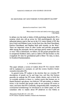 In Defense of Southern Fundamentalism*