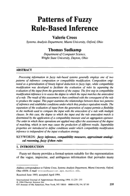 Patterns of Fuzzy Rule-Based Inference Valerie Cross Systems Analysis Department, Miami University, Oxford, Ohio