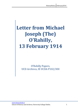 Letter from Michael Joseph (The) O'rahilly, 13 February 1914