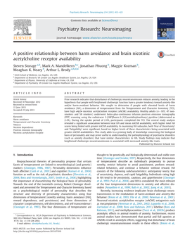 A Positive Relationship Between Harm Avoidance and Brain Nicotinic Acetylcholine Receptor Availability