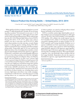 Tobacco Product Use Among Adults — United States, 2013–2014
