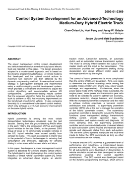 Control System Development for an Advanced-Technology Medium-Duty Hybrid Electric Truck