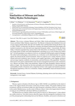 Similarities of Minoan and Indus Valley Hydro-Technologies