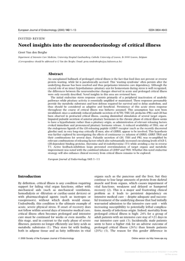 Novel Insights Into the Neuroendocrinology of Critical Illness