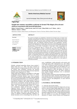 Oreochromis Niloticus) Associated with Bacterial Infections Hadeer Youssuf, Eman A