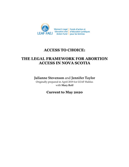 The Legal Framework for Abortion Access in Nova Scotia