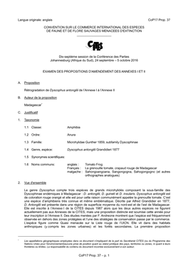 Proposal for Amendment of Appendix I Or II for CITES Cop16