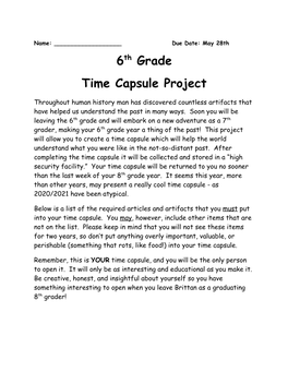 6Th Grade Time Capsule Project